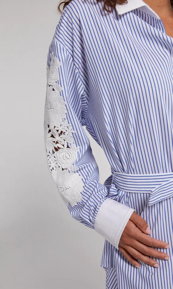 Generation Love Clothing Dresses Women Mabel Lace Combo Pinstripe Dress Bluewhite