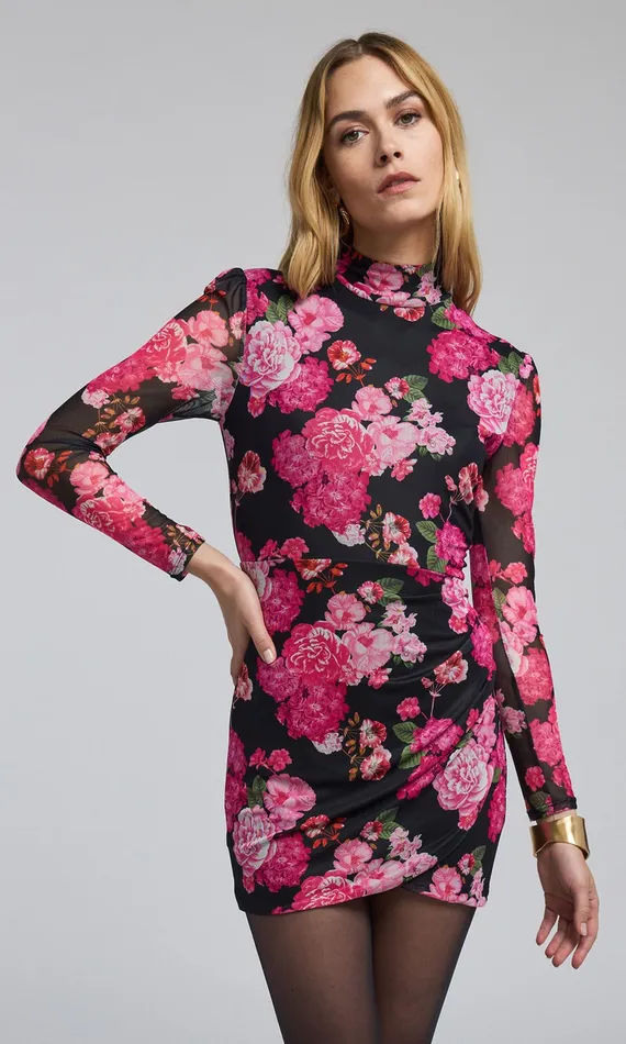 Generation Love Clothing Dresses Women Talulla Floral Mesh Mini Dress Black Floral Fantasy