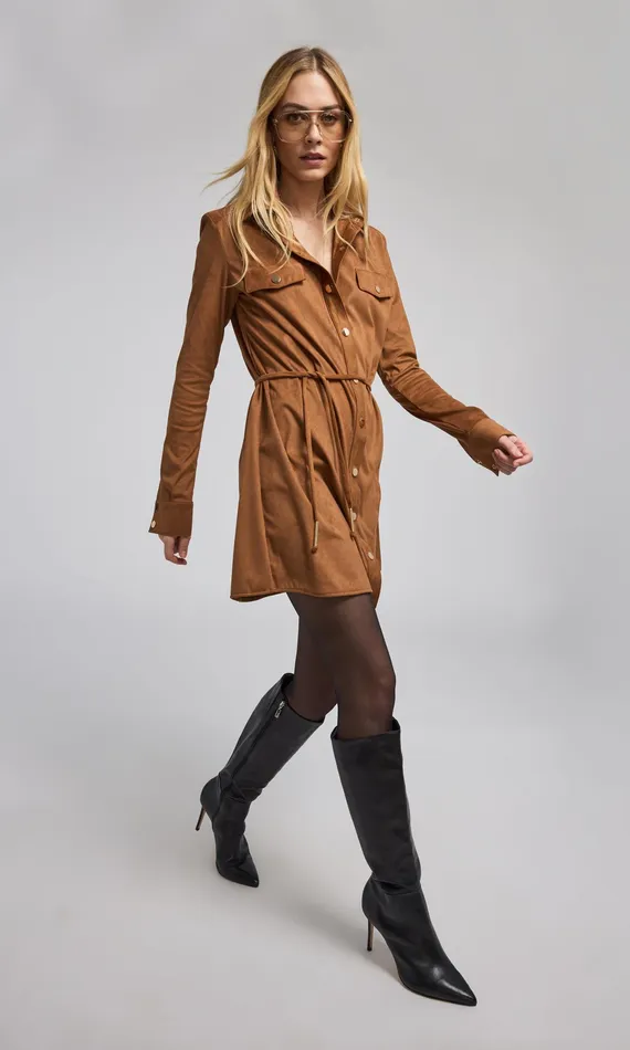 Generation Love Clothing Dresses Women Yindi Vegan Suede Dress Whiskey