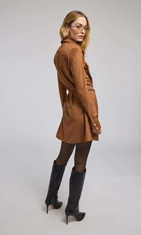 Generation Love Clothing Dresses Women Yindi Vegan Suede Dress Whiskey