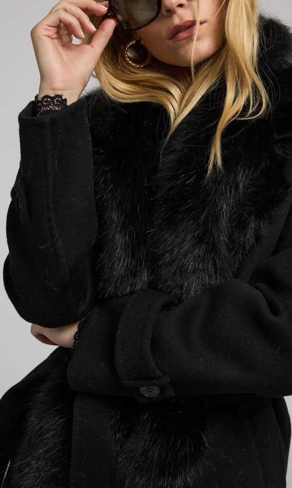Generation Love Clothing Outerwear Women Annakin Faux Fur Collar Wool Coat Black