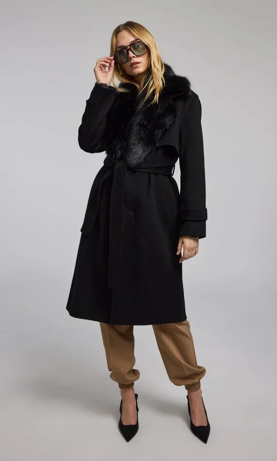 Generation Love Clothing Outerwear Women Annakin Faux Fur Collar Wool Coat Black