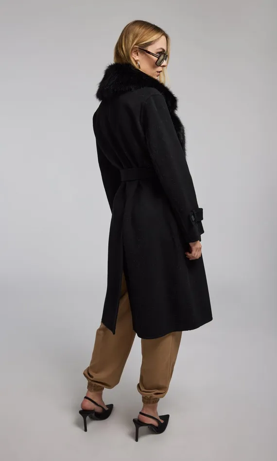 Generation Love Clothing Outerwear Women Annakin Faux Fur Collar Wool Coat Black