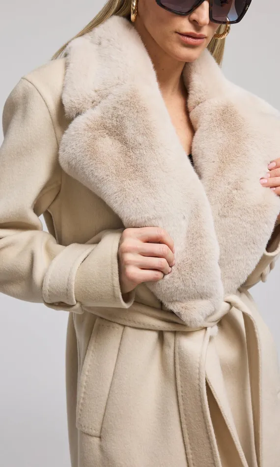 Generation Love Clothing Outerwear Women Annakin Faux Fur Collar Wool Coat Cream