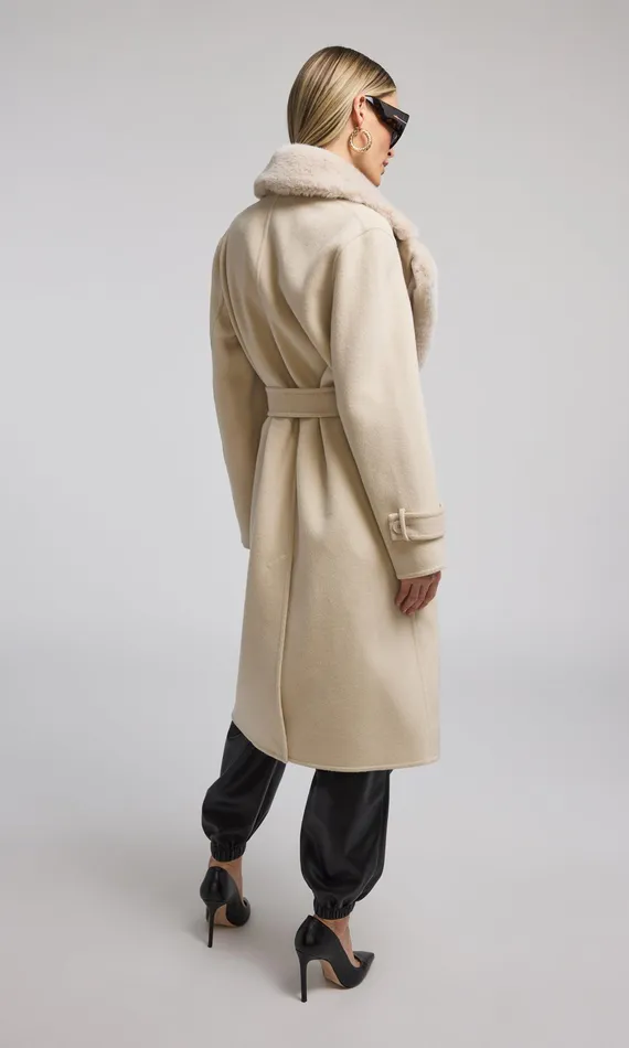 Generation Love Clothing Outerwear Women Annakin Faux Fur Collar Wool Coat Cream