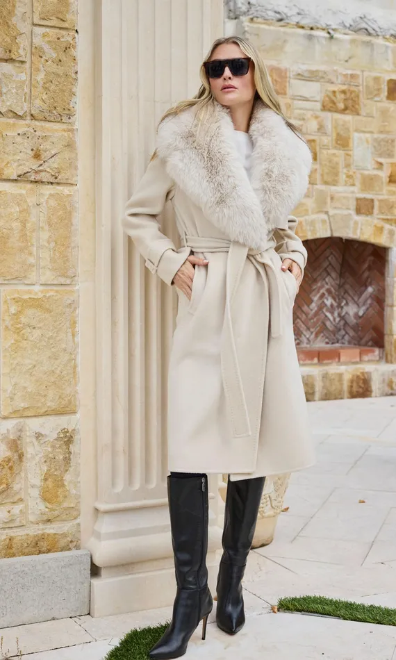 Generation Love Clothing Outerwear Women Annakin Faux Fur Collar Wool Coat Cream