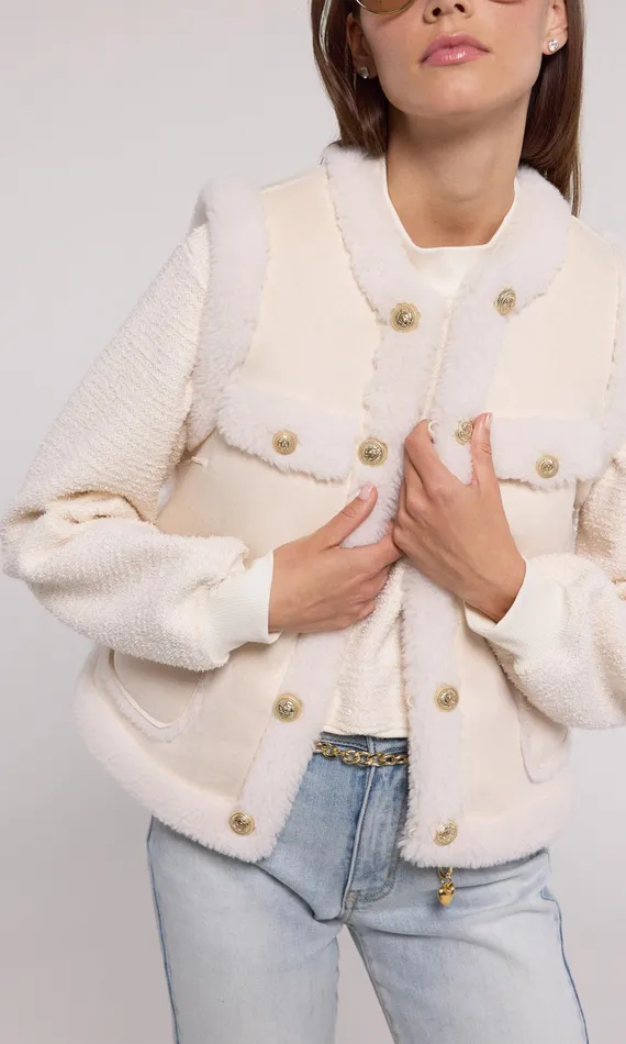 Generation Love Clothing Outerwear Women Chad Vegan Suede Shearling Vest Snowwhite
