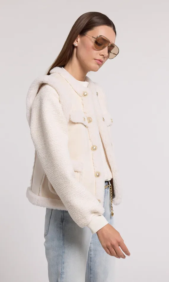 Generation Love Clothing Outerwear Women Chad Vegan Suede Shearling Vest Snowwhite