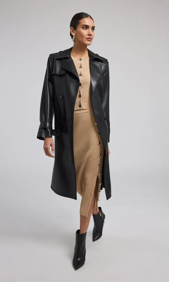 Generation Love Clothing Outerwear Women Danielle Vegan Leather Trench Coat Black Generation Love Clothing Outerwear Women Danielle Vegan Leather Trench Coat Black