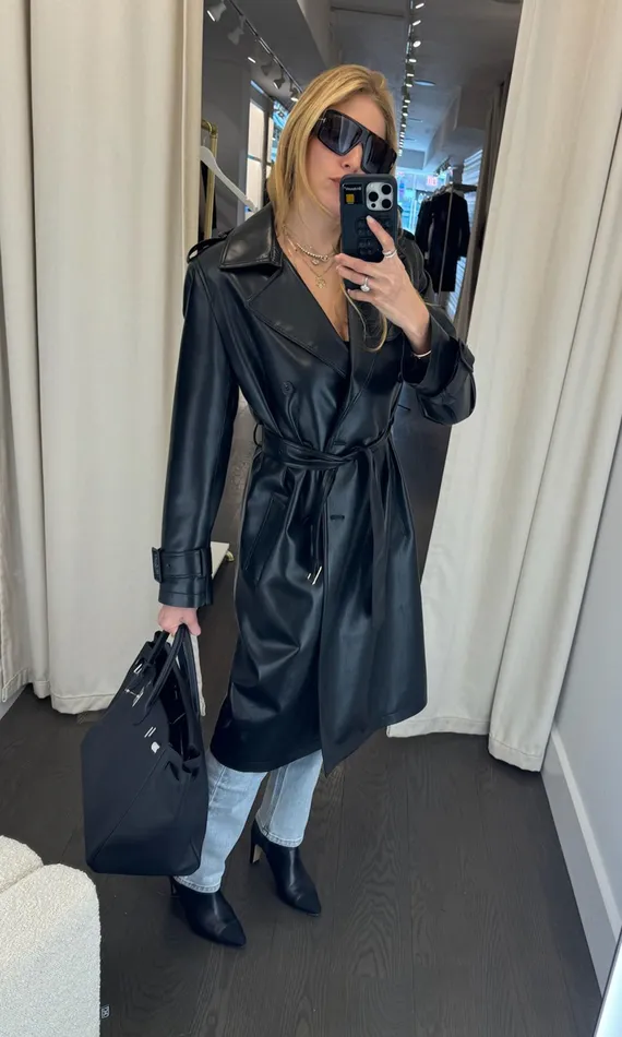 Generation Love Clothing Outerwear Women Danielle Vegan Leather Trench Coat Black