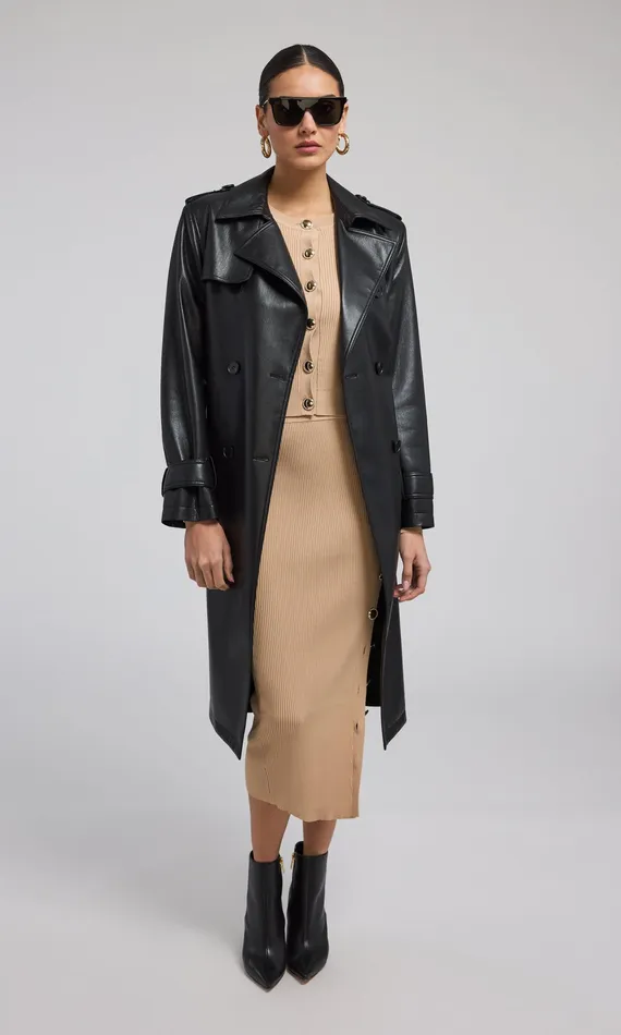 Generation Love Clothing Outerwear Women Danielle Vegan Leather Trench Coat Black