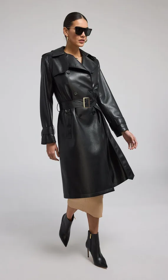 Generation Love Clothing Outerwear Women Danielle Vegan Leather Trench Coat Black