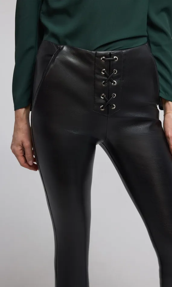Generation Love Clothing Pants Women RYDER VEGAN LEATHER LACEUP LEGGING Black