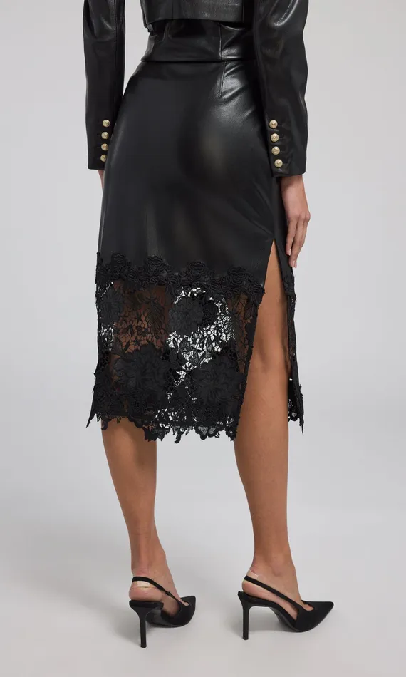 Generation Love Clothing Skirts Women Chantira Vegan Leather Guipure Combo Skirt Black