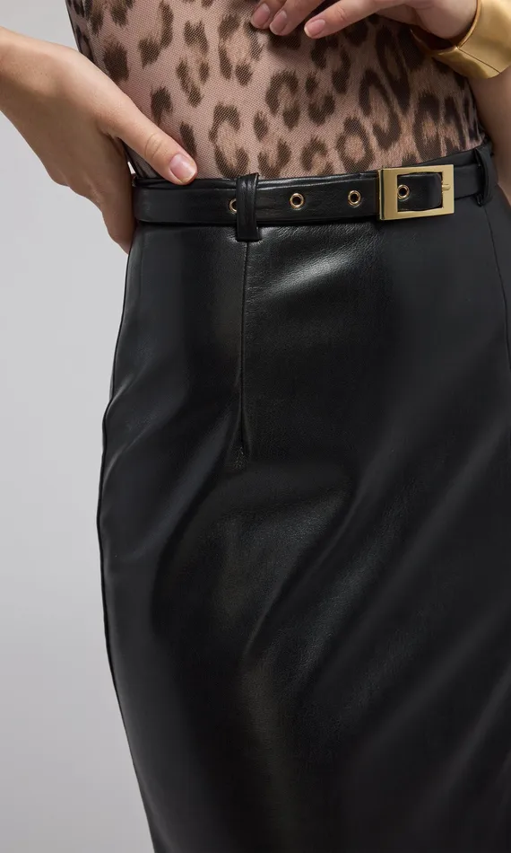 Generation Love Clothing Skirts Women Kiva Vegan Leather Midi Skirt Black
