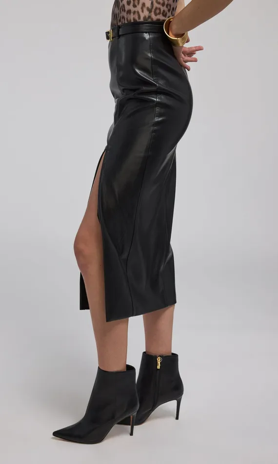 Generation Love Clothing Skirts Women Kiva Vegan Leather Midi Skirt Black