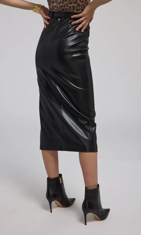 Generation Love Clothing Skirts Women Kiva Vegan Leather Midi Skirt Black