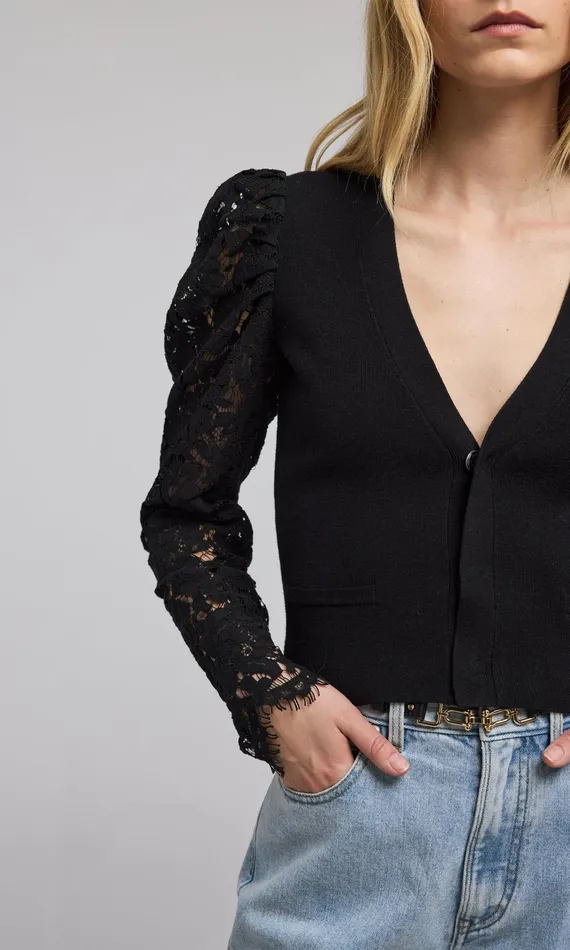 Generation Love Clothing Sweaters and Sweatshirts Women Kelsey Lace Combo Ribbed Cardigan Black Generation Love Clothing Sweaters and Sweatshirts Women Kelsey Lace Combo Ribbed Cardigan Black