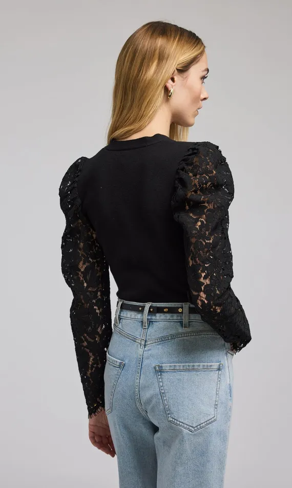 Generation Love Clothing Sweaters and Sweatshirts Women Kelsey Lace Combo Ribbed Cardigan Black