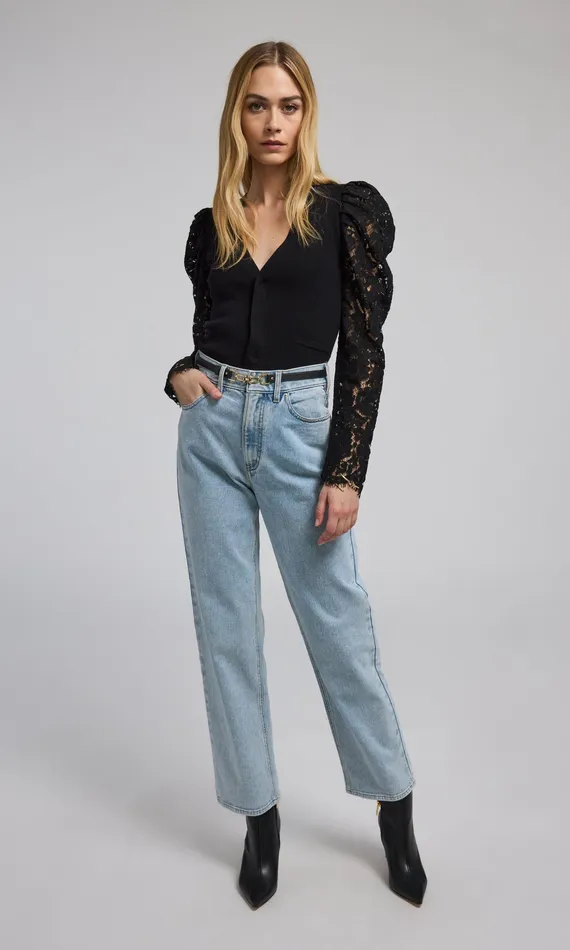Generation Love Clothing Sweaters and Sweatshirts Women Kelsey Lace Combo Ribbed Cardigan Black