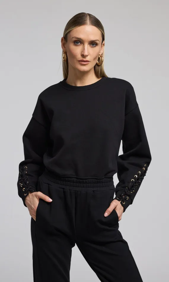 Generation Love Clothing Sweaters and Sweatshirts Women Marley LaceUp Sweatshirt Black Generation Love Clothing Sweaters and Sweatshirts Women Marley LaceUp Sweatshirt Black