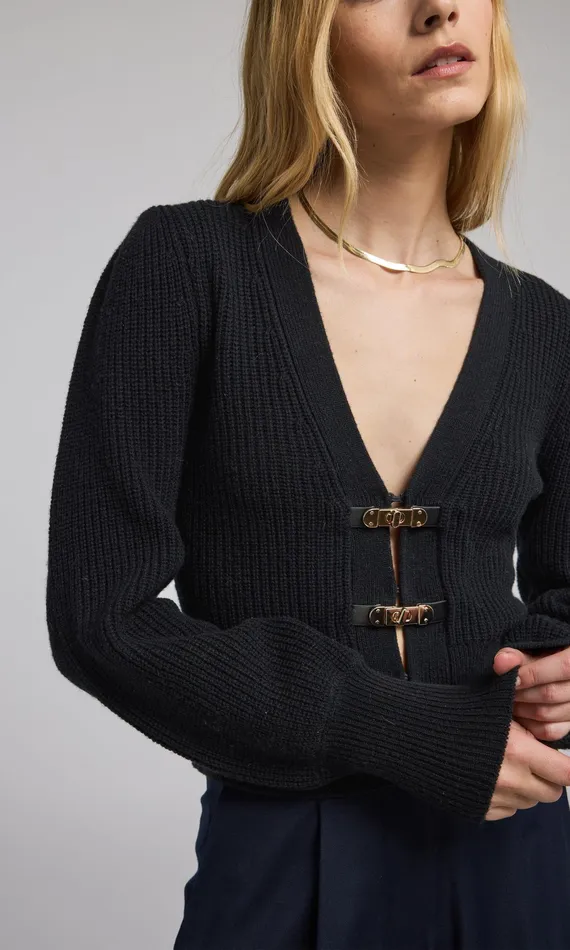 Generation Love Clothing Sweaters and Sweatshirts Women Monse TurnLock Closure Cardigan Black