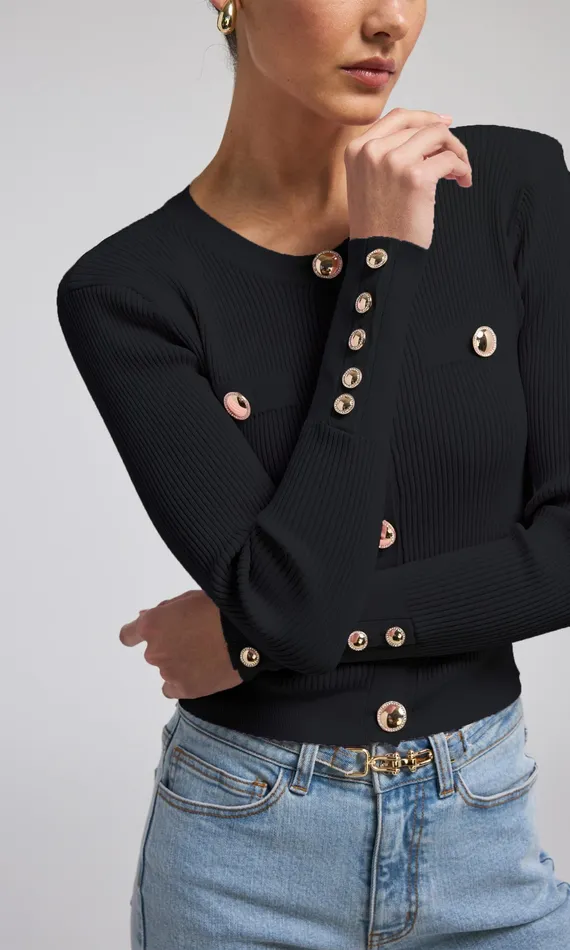 Generation Love Clothing Sweaters and Sweatshirts Women Pennie Rib Cardigan Black