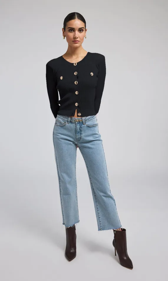 Generation Love Clothing Sweaters and Sweatshirts Women Pennie Rib Cardigan Black