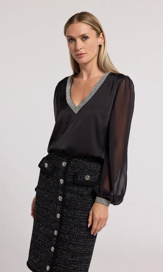 Generation Love Clothing Tops Women Carina Crystal Blouse Blackclear