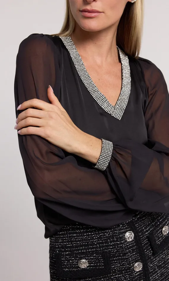 Generation Love Clothing Tops Women Carina Crystal Blouse Blackclear