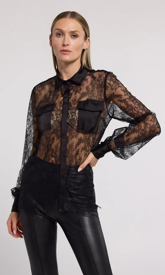 Generation Love Clothing Tops Women Oslo Lace Shirt Black