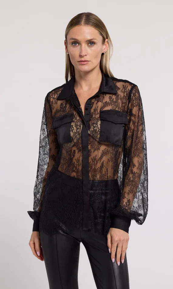 Generation Love Clothing Tops Women Oslo Lace Shirt Black