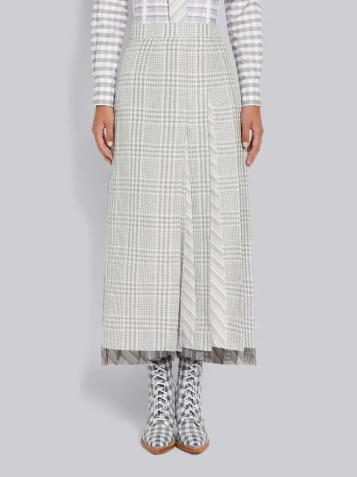 Gingham Crispy Linen Silk Jacquard Pleat Half Pleated Dropped Back Below The Knee Skirt Medium Grey Women Thom Browne Skirts Gingham Crispy Linen Silk Jacquard Pleat Half Pleated Dropped Back Below The Knee Skirt Medium Grey Women Thom Browne Skirts