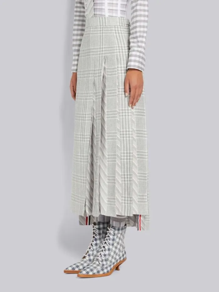 Gingham Crispy Linen Silk Jacquard Pleat Half Pleated Dropped Back Below The Knee Skirt Medium Grey Women Thom Browne Skirts