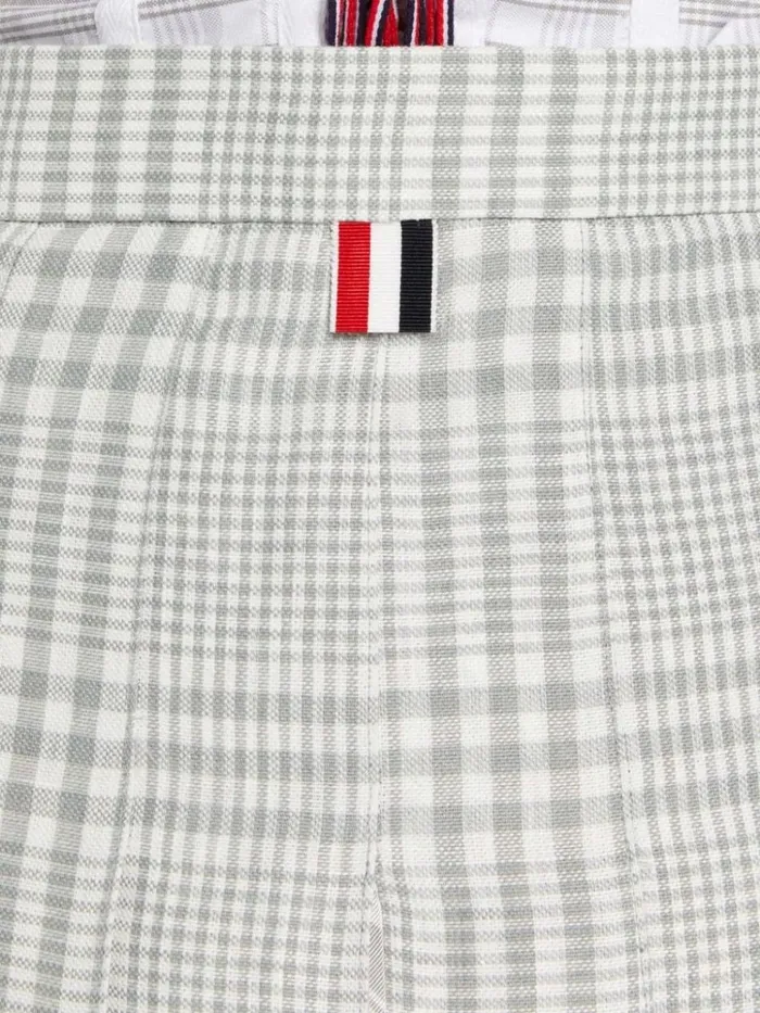 Gingham Crispy Linen Silk Jacquard Pleat Half Pleated Dropped Back Below The Knee Skirt Medium Grey Women Thom Browne Skirts