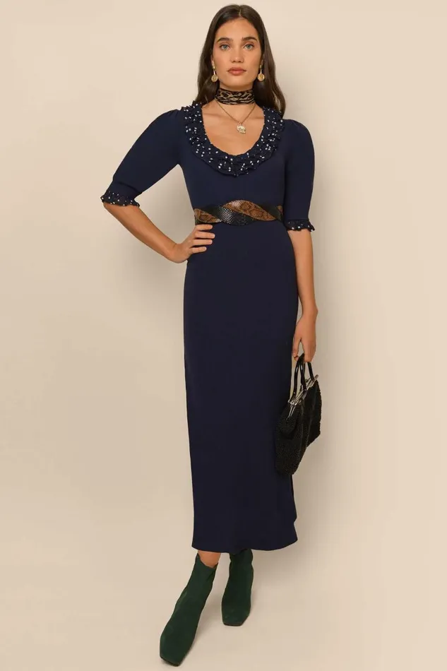 Giuliana Navy Vintage Spot Women RIXO Knitwear Giuliana Navy Vintage Spot Women RIXO Knitwear