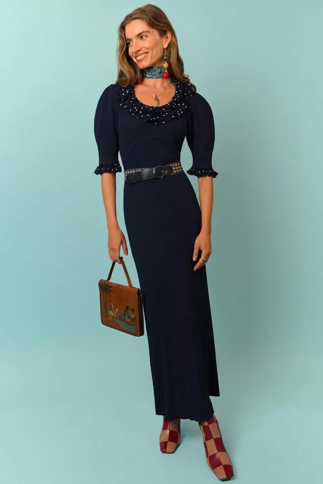 Giuliana Navy Vintage Spot Women RIXO Knitwear Giuliana Navy Vintage Spot Women RIXO Knitwear