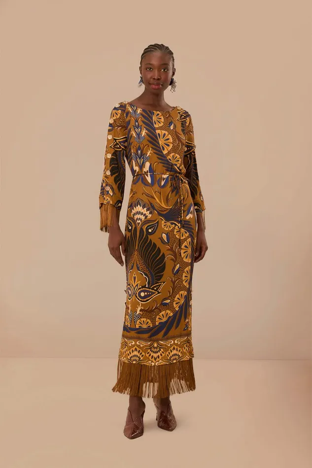 Gold Heart Forest Lenzing Ecovero Viscose Maxi Dress Women FARM Rio Maxi Dresses