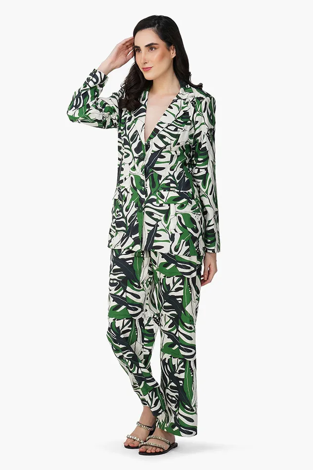 Green Birch Tropical Printed Blazer Green Birch Tropical Printed Blazer