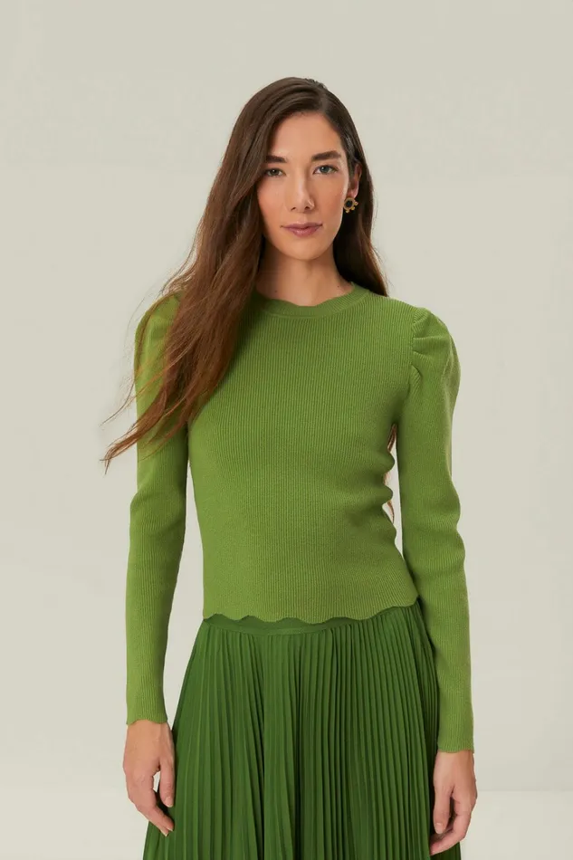 Green Knit Blouse Women FARM Rio Blouses