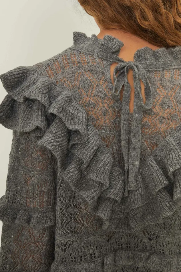 Grey Ruffles Knit Sweater Women FARM Rio Sweaters and Sweatshirts Grey Ruffles Knit Sweater Women FARM Rio Sweaters and Sweatshirts