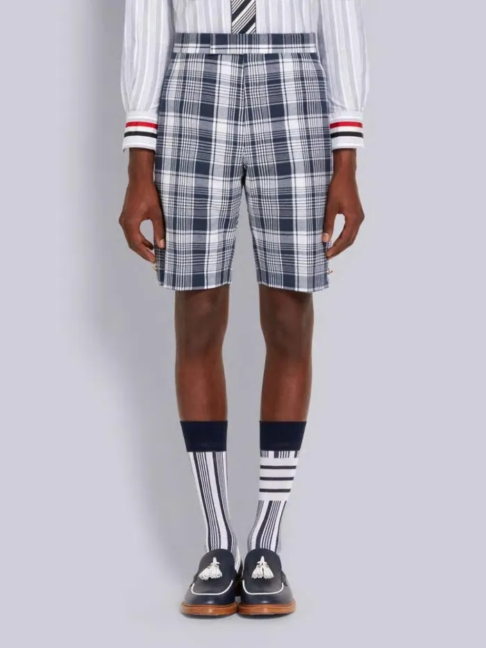 Hairline Madras Check Classic Backstrap Short Navy Men Thom Browne Trousers