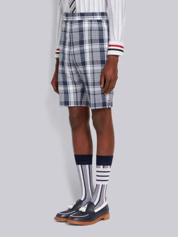 Hairline Madras Check Classic Backstrap Short Navy Men Thom Browne Trousers