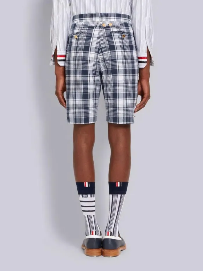 Hairline Madras Check Classic Backstrap Short Navy Men Thom Browne Trousers