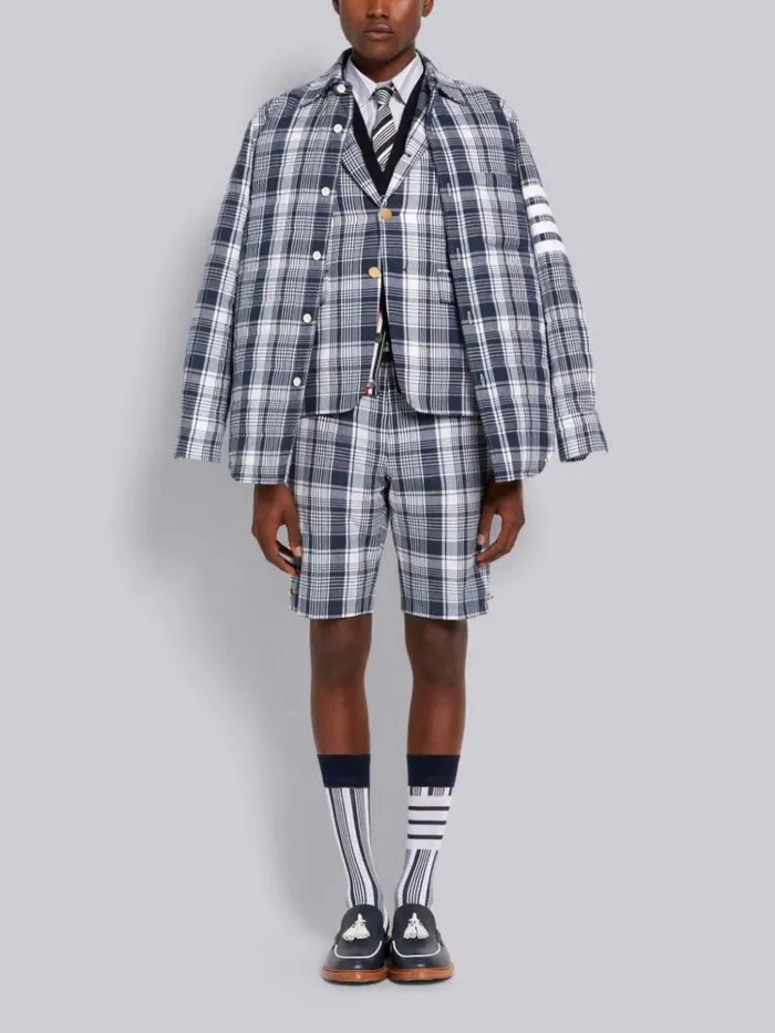 Hairline Madras Check Classic Backstrap Short Navy Men Thom Browne Trousers