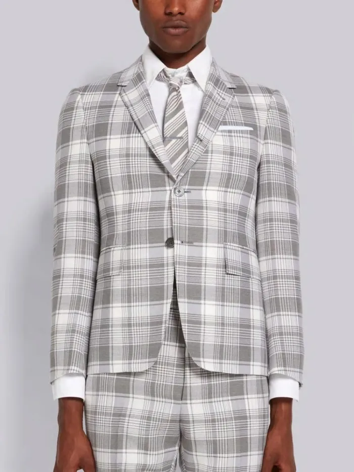 Hairline Madras Check Classic Jacket Medium Grey Men Thom Browne Jackets and Suiting Hairline Madras Check Classic Jacket Medium Grey Men Thom Browne Jackets and Suiting