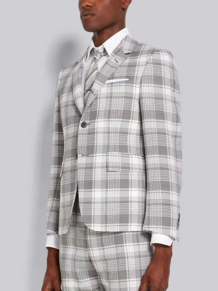 Hairline Madras Check Classic Jacket Medium Grey Men Thom Browne Jackets and Suiting
