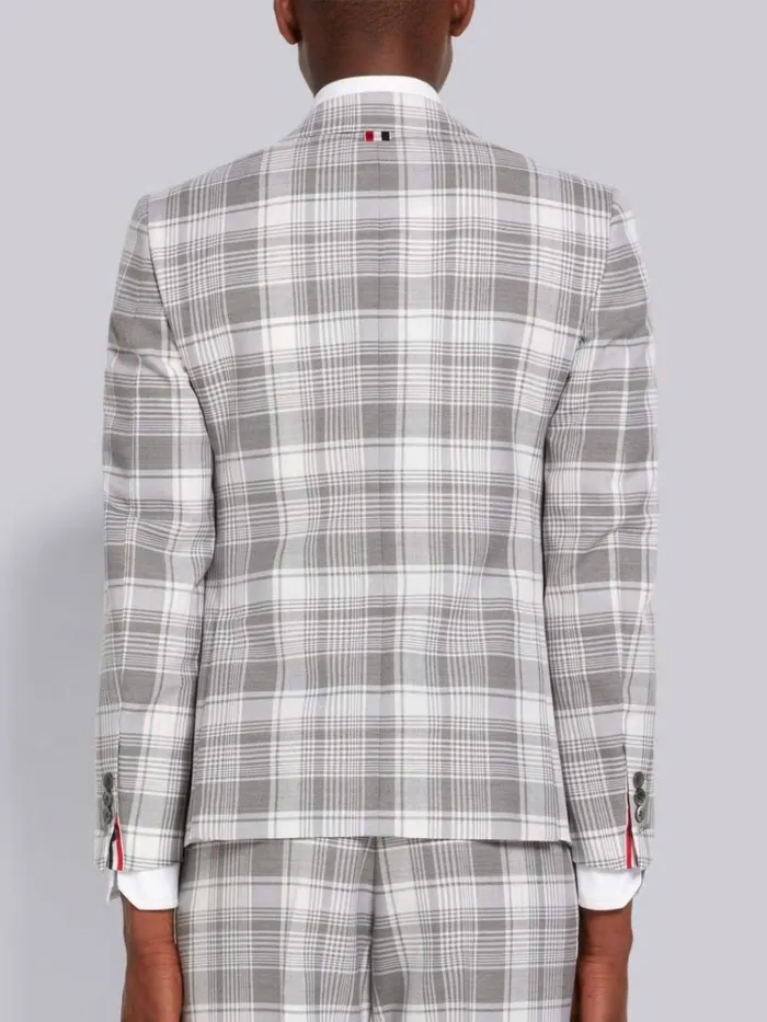 Hairline Madras Check Classic Jacket Medium Grey Men Thom Browne Jackets and Suiting