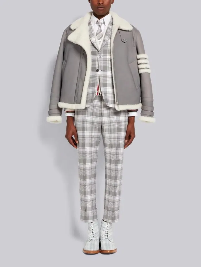 Hairline Madras Check Classic Jacket Medium Grey Men Thom Browne Jackets and Suiting
