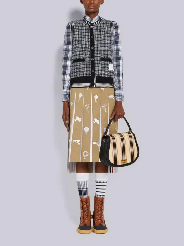 Hairline Madras Check Point Collar Knee Length Shirtdress Navy Women Thom Browne Dresses
